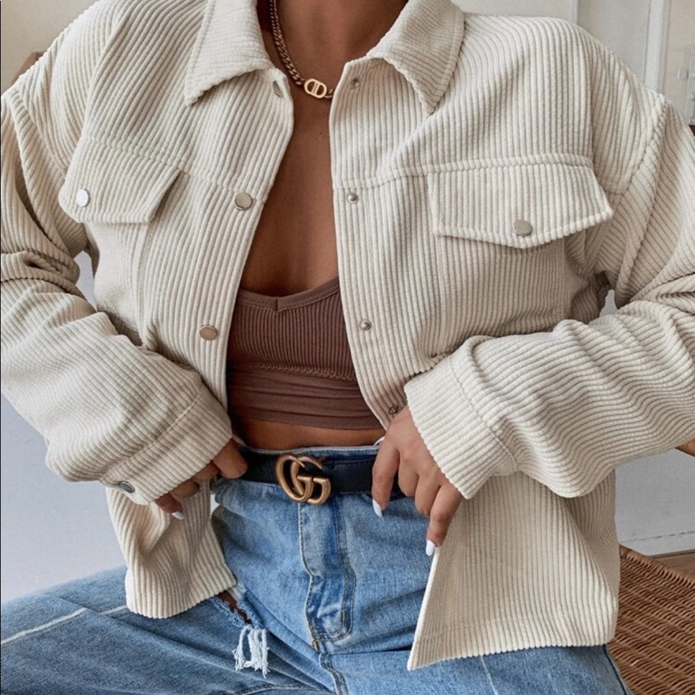 SHEIN Cream Corduroy Jacket